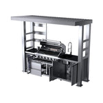 Castelle Flame Blaze 108-Inch 6-Burner 85K BTU Deluxe Stainless Steel Liquid Propane Outdoor Kitchen Grill Island with Wine Cooler, Rotisserie, Cabinets, and Granite Countertops