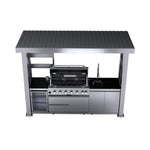 Castelle Flame Blaze 108-Inch 6-Burner 85K BTU Deluxe Stainless Steel Liquid Propane Outdoor Kitchen Grill Island with Wine Cooler, Rotisserie, Cabinets, and Granite Countertops