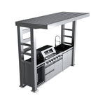 Castelle Flame Imperial 110-Inch 4-Burner 72K BTU Deluxe Stainless Steel Outdoor Kitchen Grill Island with Wine Cooler, Rotisserie, Cabinets, and Granite Countertops