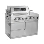 Castelle Flame Imperial 110-Inch 4-Burner 72K BTU Deluxe Stainless Steel Outdoor Kitchen Grill Island with Wine Cooler, Rotisserie, Cabinets, and Granite Countertops
