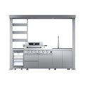 Castelle Flame Imperial 110-Inch 4-Burner 72K BTU Deluxe Stainless Steel Outdoor Kitchen Grill Island with Wine Cooler, Rotisserie, Cabinets, and Granite Countertops