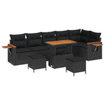 Garden Sofa Set with Cushions, 11 Pieces, Black Poly Rattan, Weatherproof Lounge Furniture for Garden, Patio and Balcony, Modular, Includes Padding, Wooden Frame, Comfortable and Durable