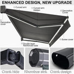 Outdoor Retractable Electric Awning - UV & Water Resistant with LED Lights & Remote Control for Patio, Deck, Balcony, Yard - Ideal Outdoor Shade & Comfort