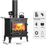 Cast Iron Wood Burning Stove, Heats 900 Sq Ft, Secondary Combustion, Large Glass Window, Air Wash System, Includes Chimney Pipe, Efficient & Eco Friendly Heat Source for Home Cabin