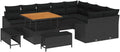 Garden Sofa Set Black Poly Rattan with Cushions 12 Pieces Weatherproof Outdoor Lounge Furniture for Garden, Patio, Balcony, with Storage Space, Modular Cosy, Includes Table and Cushion