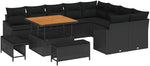 Garden Sofa Set Black Poly Rattan with Cushions 12 Pieces Weatherproof Outdoor Lounge Furniture for Garden, Patio, Balcony, with Storage Space, Modular Cosy, Includes Table and Cushion