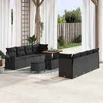 Garden Sofa Set with Cushions 11-Piece Black Cream Poly Rattan Weatherproof Modular for Garden Patio Balcony with Height-Adjustable Table and Storage Compartments Comfortable Lounge Furniture