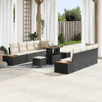 Garden Sofa Set Black Poly Rattan with Cushions 11 Pieces Weatherproof Lounge Furniture for Garden Balcony Patio with Storage Space and Sturdy Construction, Lightweight, Space-Saving, Cosy