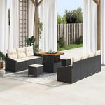 Garden Sofa Set 10-Piece Black Cream Poly Rattan with Cushions, Weatherproof Lounge Furniture for Balcony, Patio and Conservatory, Modular, Space-Saving, Cosy