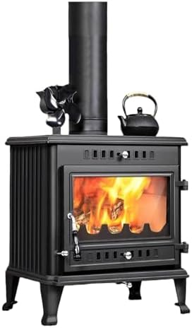 Cast Iron Wood Burning Stove, Heats 900 Sq Ft, Secondary Combustion, Large Glass Window, Air Wash System, Includes Chimney Pipe, Efficient & Eco Friendly Heat Source for Home Cabin