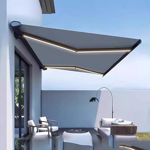 Motorized Retractable Patio Awning, Remote Control Outdoor Shade, Waterproof Fabric Sunshade for Windows and Doors, Canopy Shelter for Decks