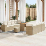Garden Sofa Set with Cushions, 11 Pieces, Poly Rattan Black Cream, Weatherproof Lounge Furniture for Garden, Balcony, Patio, Modular with Wooden Table, Comfortable and Durable
