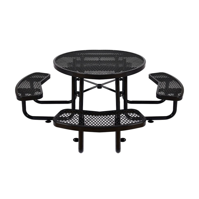 Large 46-Inch Heavy-Duty Round Outdoor Steel Picnic Table With Umbrella Hole