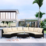 Alora Premium 5-Piece All-Weather Half-Moon Outdoor Rattan Wicker Patio Sectional Sofa Furniture Set With Tempered Glass Table