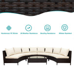 Alora Premium 5-Piece All-Weather Half-Moon Outdoor Rattan Wicker Patio Sectional Sofa Furniture Set With Tempered Glass Table