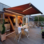 Patio Electric Retractable Awning with Remote Control & LED Light, Outdoor Sun Shade Canopy for Deck Backyard Garden Balcony, Weather Resistant & Easy Installation