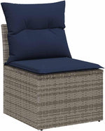Garden Sofa Set 11-Piece Grey Navy Blue Poly Rattan Weatherproof with Cushions and Cushions for Garden Balcony Patio Outdoor Lounge Corner Couch Seating Furniture with Storage Space and Garden