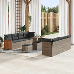 Garden Sofa Set 11 Pieces Grey Poly Rattan with Removable Cushions Weatherproof Lounge Outdoor Furniture for Garden Balcony Patio Modular Includes Table and Stool, Comfortable and Durable