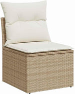 Garden Sofa Set 13 Pieces with Cushions in Beige and Cream, Polyrattan and Acacia Wood, Weatherproof Lounge Furniture for Patio and Balcony, with Storage Space and Comfortable Padding