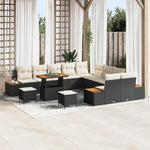 Garden Sofa Set Grey with Cushions, 13 Pieces, Made of Poly Rattan and Powder-Coated Steel for Garden, Balcony, Patio, Weatherproof Lounge Furniture with Storage Function and Table
