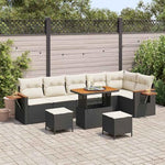 Garden Sofa Set with Cushions, 11 Pieces, Black Poly Rattan, Weatherproof Lounge Furniture for Garden, Patio and Balcony, Modular, Includes Padding, Wooden Frame, Comfortable and Durable