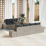 Garden Sofa Set with Cushions 8-Piece Beige and Cream Polyrattan Lounge Furniture for Garden Patio Balcony Weatherproof and Waterproof with Height-Adjustable Table and Cosy Cushions