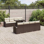 Garden Sofa Set 9 Pieces with Cushions and Storage Space Beige Poly Rattan Weatherproof Lounge Furniture for Garden Balcony Patio Comfortable Upholstery Outdoor