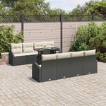 Garden Sofa Set 9 Pieces with Cushions and Storage Space Beige Poly Rattan Weatherproof Lounge Furniture for Garden Balcony Patio Comfortable Upholstery Outdoor