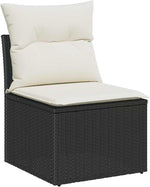Garden Sofa Set 9-Piece Polyrattan with Cushions Black Cream Weatherproof Lounge Furniture for Garden Patio Balcony Modular with Storage Space and Garden Table Cosy and Easy to Clean
