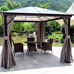 Patio Gazebo Hardtop with Polycarbonate Roof, Canopy Party Tent Outdoor Shelter with Mesh Curtains & Side Walls