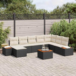 Garden Sofa Set 9-Piece Polyrattan with Cushions Black Cream Weatherproof Lounge Furniture for Garden Patio Balcony Modular with Storage Space and Garden Table Cosy and Easy to Clean