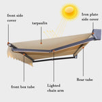 Motorized Electric Retractable Patio Awning with Lights, Paint Process, Curved Arm Chain Double Lamp, for Yard Balcony