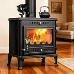 Cast Iron Wood Burning Stove, Heats 900 Sq Ft, Secondary Combustion, Large Glass Window, Air Wash System, Includes Chimney Pipe, Efficient & Eco Friendly Heat Source for Home Cabin