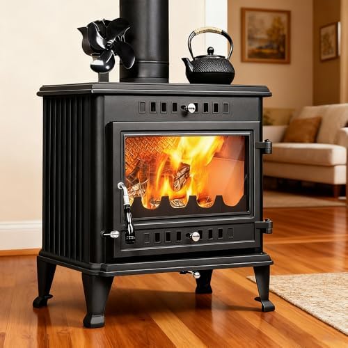 Wood Burning Stove with Heavy-Duty Steel Construction, Heats Up to 900 Sq Ft, FireBrick Lined, Large Viewing Glass & Automatic Air Curtain System