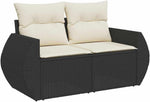 Garden Sofa Set 12 Pieces with Cushions Black Cream Polyrattan Weatherproof Lounge Furniture for Patio Balcony Modular Outdoor Two Seater with Storage Space and Table, Cosy and Space Saving