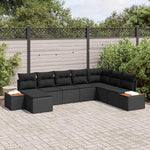 Garden Sofa Set 9-Piece Polyrattan with Cushions Black Cream Weatherproof Lounge Furniture for Garden Patio Balcony Modular with Storage Space and Garden Table Cosy and Easy to Clean