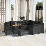 Garden Sofa Set Black Poly Rattan with Cushions 12 Pieces Weatherproof Outdoor Lounge Furniture for Garden, Patio, Balcony, with Storage Space, Modular Cosy, Includes Table and Cushion