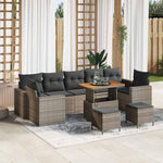 Garden Sofa Set 10 Pieces Beige and Light Grey Cushion Poly Rattan Furniture for Garden Patio Balcony Weatherproof Modular Comfortable Includes Table and Stool Durable