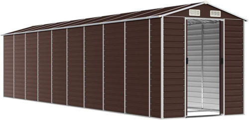 Brown Galvanised Steel Shed 191 x 810 x 198 cm with Ample Storage Space Ventilation Lockable Door for Garden Patio Tool Storage Lawn Mower