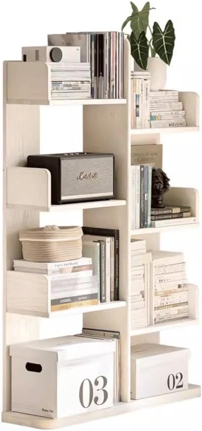 Book Shelf Open Bookcase Solid Wood Bookshelf Floor-standing Cream Style White Cactus Storage Rack Home Corner Bookcase Display for Living Room, Home Office, Bedroom(100cm)