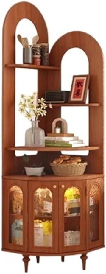 Bookcase French Corner Shelf, Vintage Solid Wood Triangular Fan-shaped Bookshelf, Living Room Storage Cabinet(Bruin)