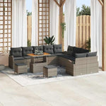 Garden Sofa Set 13 Pieces with Cushions in Beige and Cream, Polyrattan and Acacia Wood, Weatherproof Lounge Furniture for Patio and Balcony, with Storage Space and Comfortable Padding