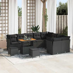 Garden Sofa Set 12 Pieces with Cushions in Black and Cream, Weatherproof Poly Rattan Lounge Furniture for Patio and Balcony, Modular Corner Couch with Storage Space, Comfortable Outdoor Wooden