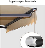Motorized Electric Retractable Patio Awning with Lights, Paint Process, Curved Arm Chain Double Lamp, for Yard Balcony