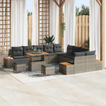 Garden Sofa Set Grey with Cushions, 13 Pieces, Made of Poly Rattan and Powder-Coated Steel for Garden, Balcony, Patio, Weatherproof Lounge Furniture with Storage Function and Table