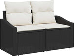 Garden Sofa Set 10-Piece Black Poly Rattan with Cushion Weatherproof Lounge Furniture for Garden Balcony Patio Outdoor with Storage Space and Aluminium Frame Cosy and Space-Saving