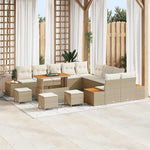 Garden Sofa Set with Cushions and Storage Space 14-Piece Beige Poly Rattan Weatherproof Outdoor Lounge Furniture for Garden Patio Balcony with Removable Cushions and Lightweight Aluminium