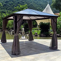 Patio Gazebo Hardtop with Polycarbonate Roof, Canopy Party Tent Outdoor Shelter with Mesh Curtains & Side Walls