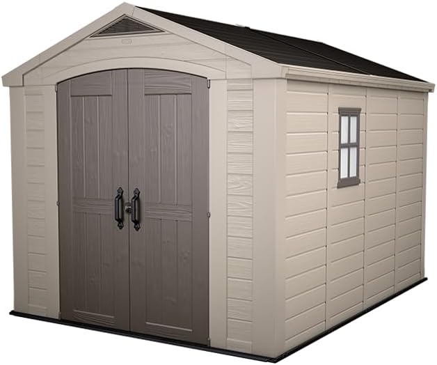 Keter Factor Outdoor Garden Storage Shed, Beige, 8 x 11 ft, 17197917