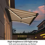 Outdoor Motorized Electric Retractable Patio Awning with LED Lights Smart Mobile App Control Full Cassette Sunshade Canopy for Windows & Doors
